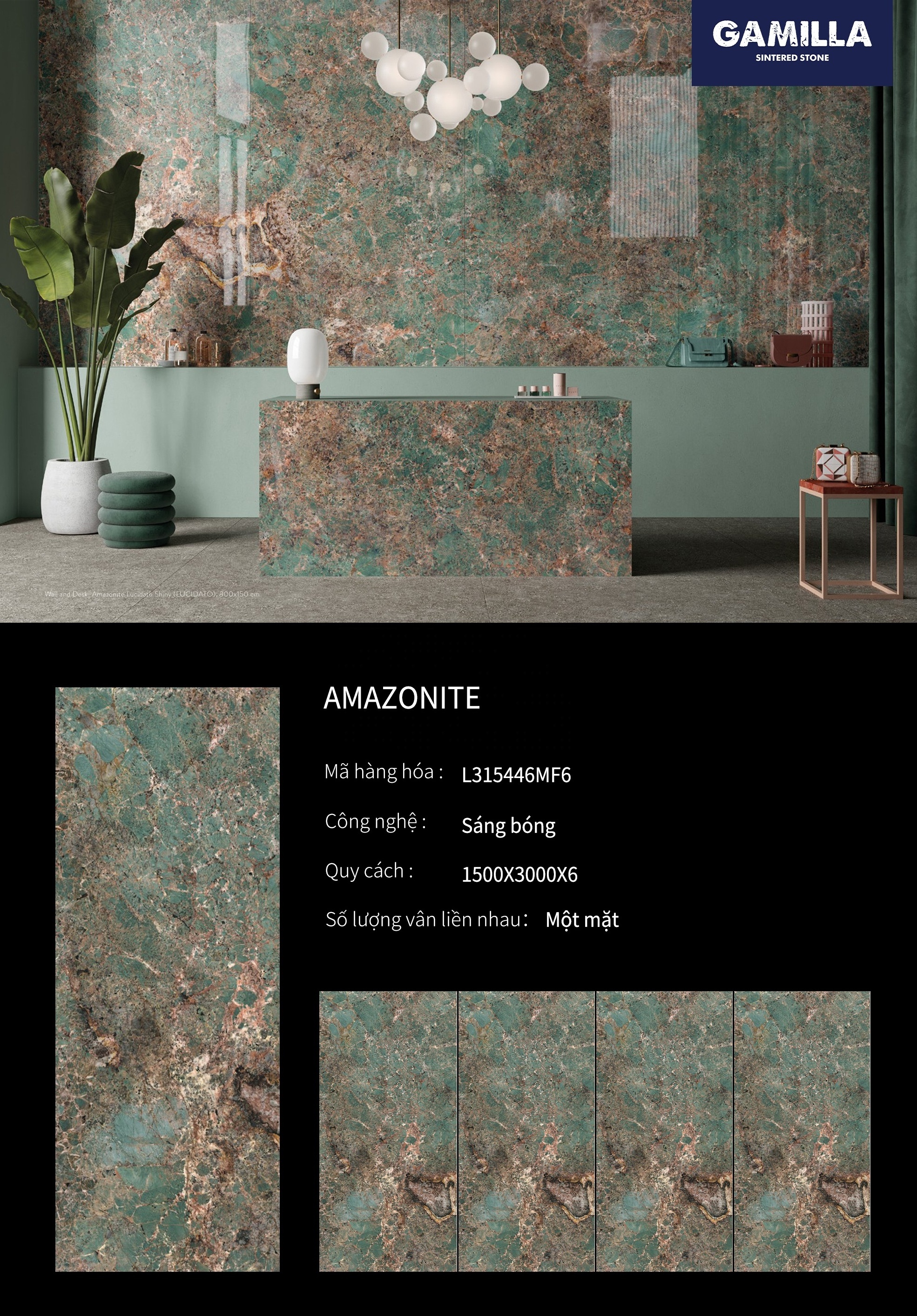 Tile Sintered Stone Wall Tiles AMAZONITE 3000*1500*6 Outdoor Indoor Floor Tiles For Decoration Durable Made from China