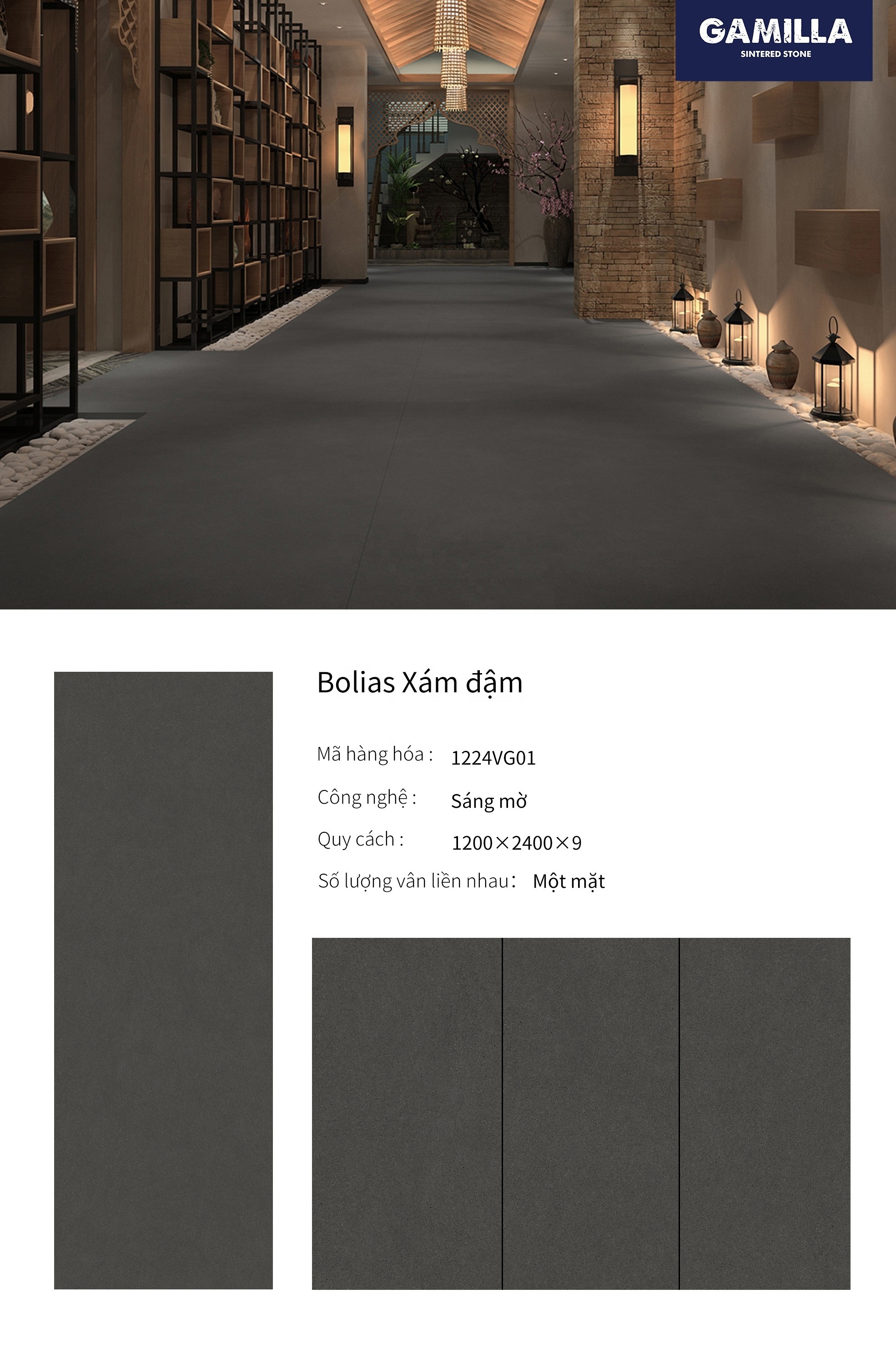 1200*2400*9 Bolias Dark Grey Sintered Stone tiles for floor wall stone look marble free-tax in Vietnam