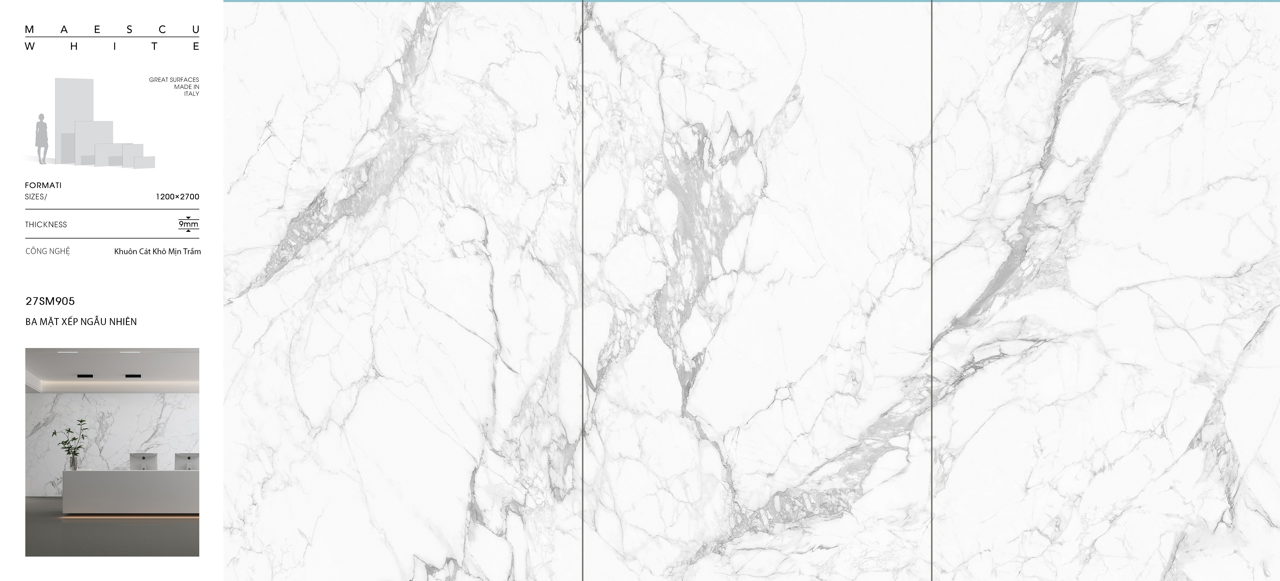 Sintered stone sheet 1200*2700*9 Maescu white marble for large wall panel for exterior wall cladding countertops