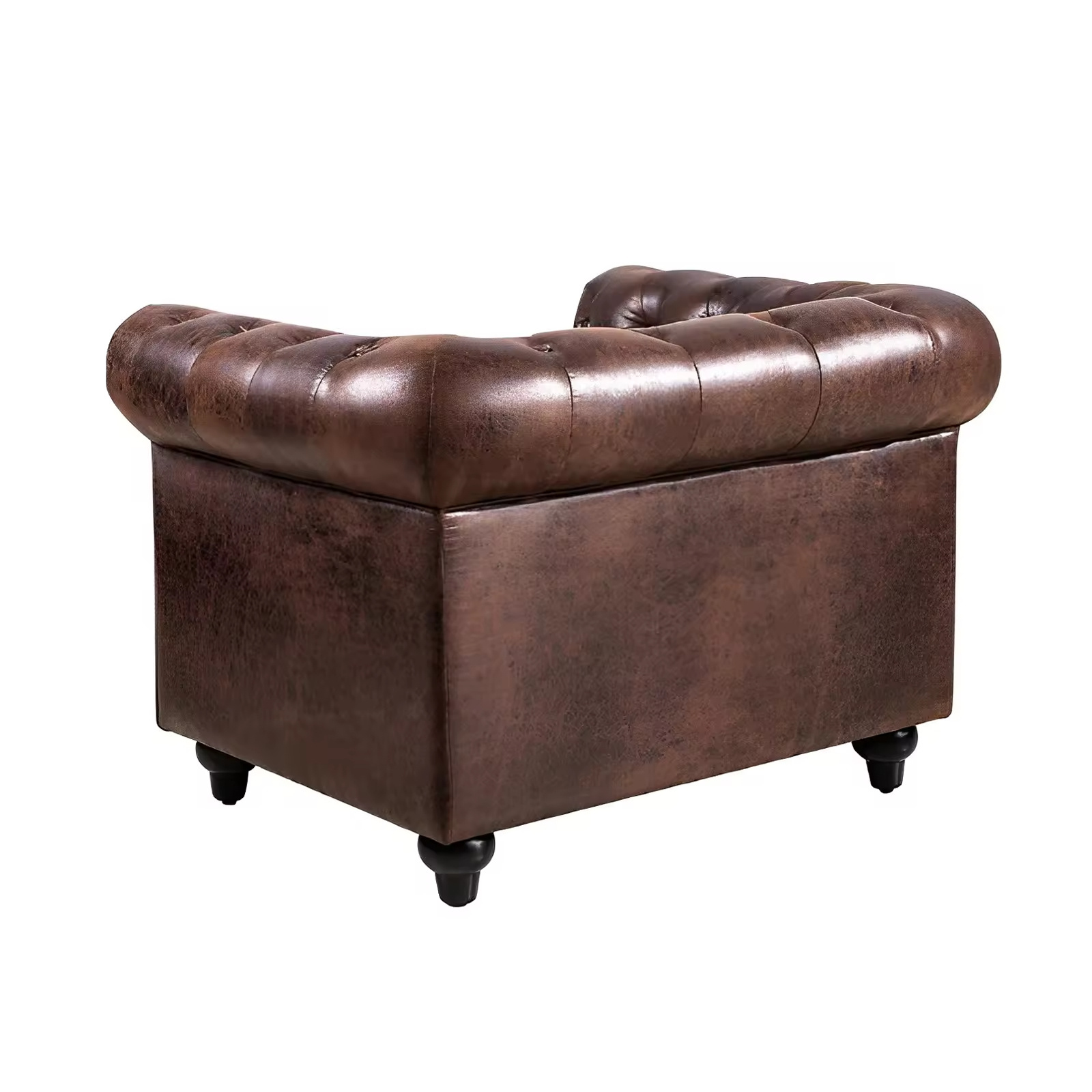 America Style Chesterfield Brown Faux Leather Tufted Armchair Living Room Single Classic Sofa Studded Leather Chesterfield Chair