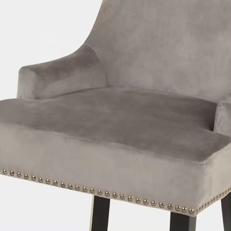 High Quality Modern Dining Room Chairs Grey High Back Upholstered Velvet Dining Chairs With Soild Wood Legs