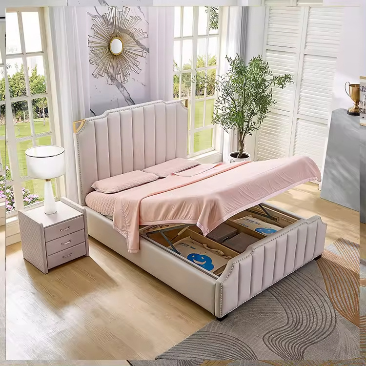 Customized modern bedrooms sets double full king queen size headboard bed frame wooden queen bed frame with storage