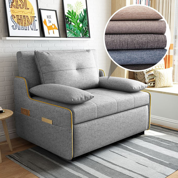 Wholesale Modern Simple Style Living Room Single Sleeper Sofa Fabric Pull Out Sofa Bed With Storage