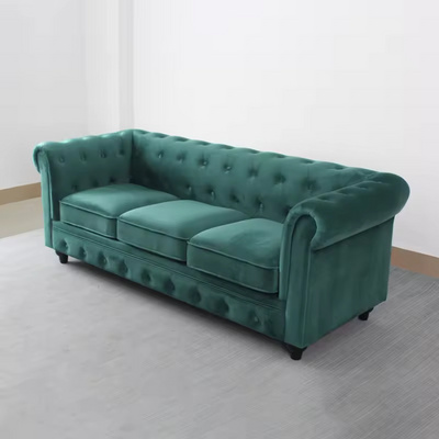 Classic Design Chesterfield Green Velvet Tufted Sofa Roll Arm 3 Seater Velvet Chesterfield Sofa Set Living Room Furniture