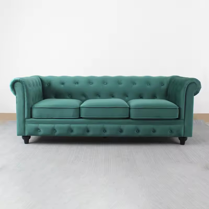 Classic Design Chesterfield Green Velvet Tufted Sofa Roll Arm 3 Seater Velvet Chesterfield Sofa Set Living Room Furniture