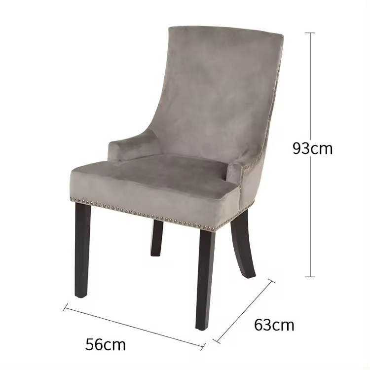 High Quality Modern Dining Room Chairs Grey High Back Upholstered Velvet Dining Chairs With Soild Wood Legs