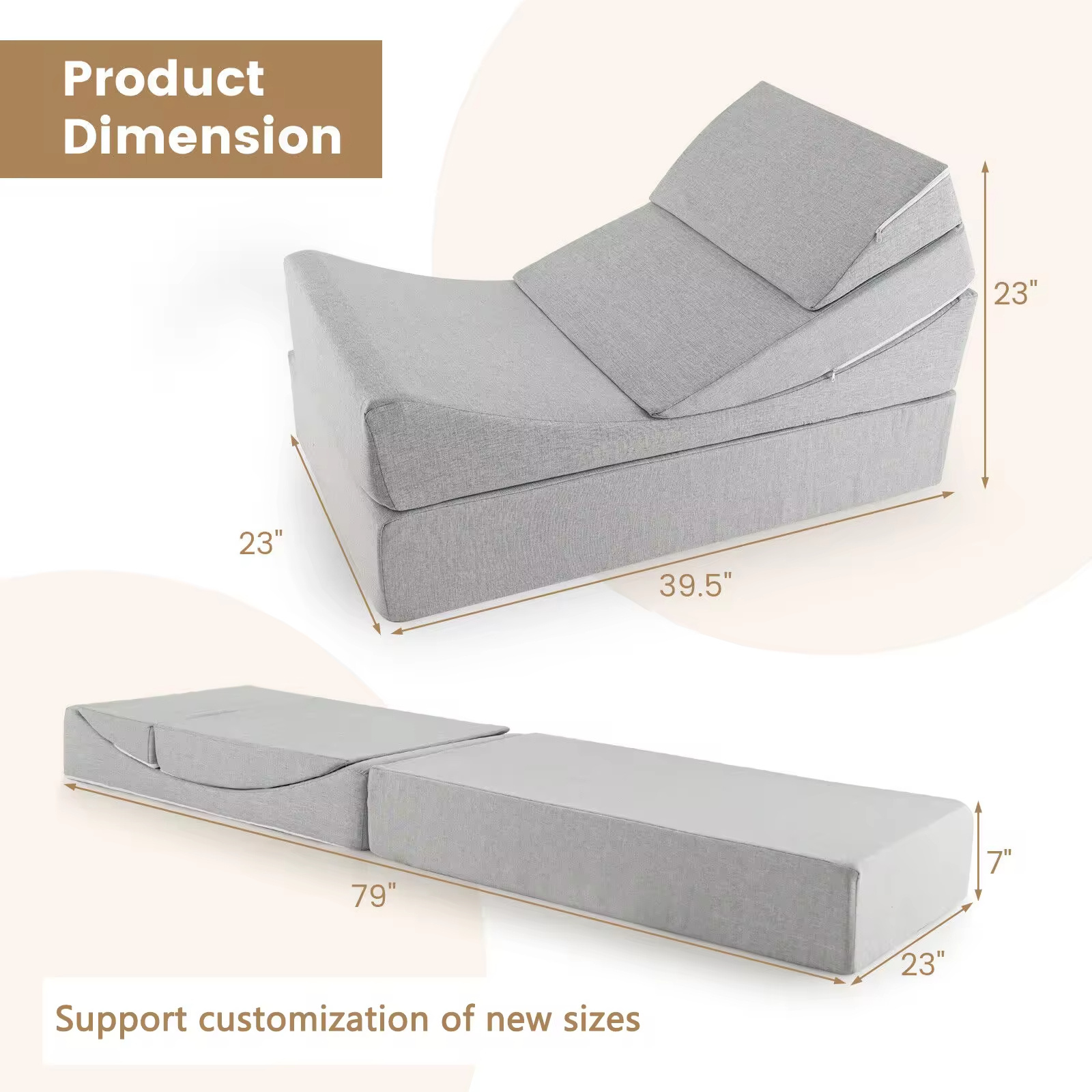 New design random combination 4-in-1 convertible folding sofa bed futon sleeper couch chair single grey multifunctional sofa bed