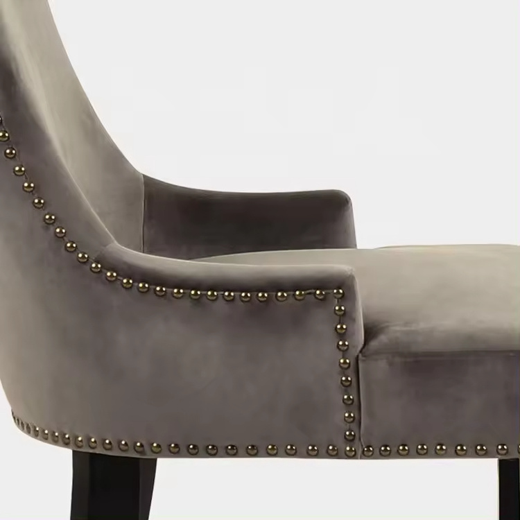 High Quality Modern Dining Room Chairs Grey High Back Upholstered Velvet Dining Chairs With Soild Wood Legs