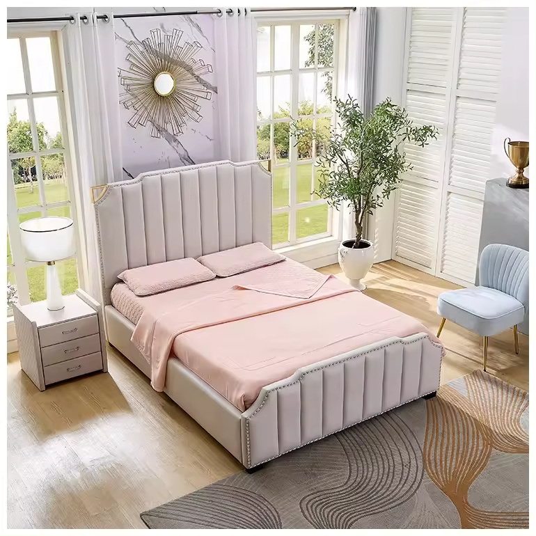 Customized modern bedrooms sets double full king queen size headboard bed frame wooden queen bed frame with storage