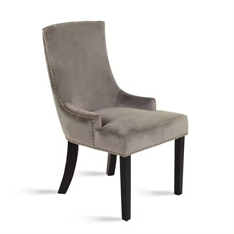 High Quality Modern Dining Room Chairs Grey High Back Upholstered Velvet Dining Chairs With Soild Wood Legs