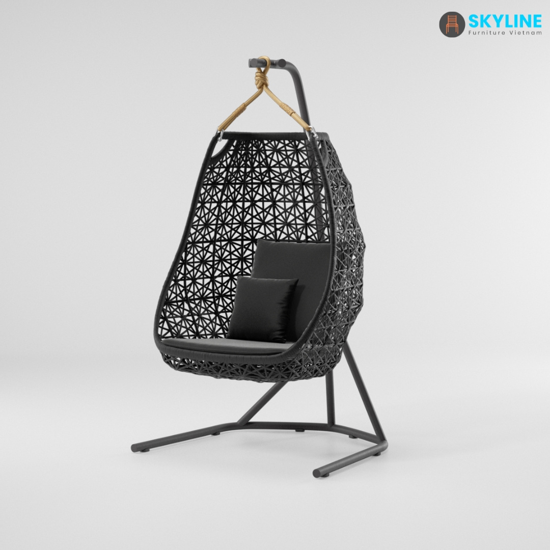 Custom Indoor And Outdoor Furniture Rattan Egg Hanging Patio Swing With Metal Stand Chair From Viet Nam