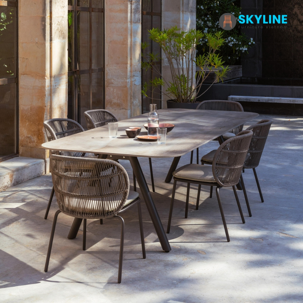 Custom Stackable Dining Chair Aluminum Frame Outdoor Furniture Table From Viet Nam