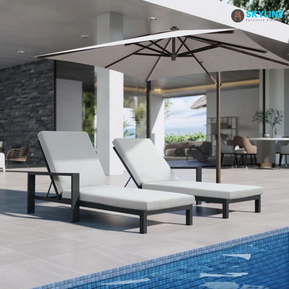 Skyline Hotel Pool Modern Swimming Pool Chaise Lounge Outdoor Furniture Double Pool Chairs Sun Loungers