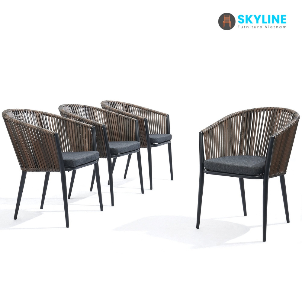 Skyline Restaurant Hotel Outdoor Wicker Dining Chairs Patio Furniture Modern Luxury Rattan  Chairs