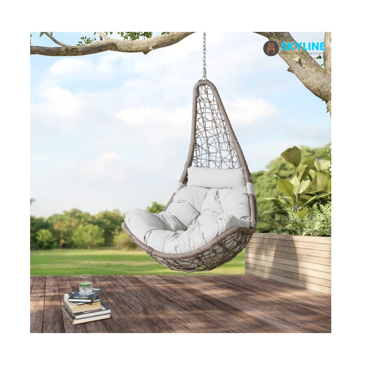 Hot Sale  Patio Swing Egg Hammock Chair Hanging Folding Rattan Rope Swing Chair from Vietnam