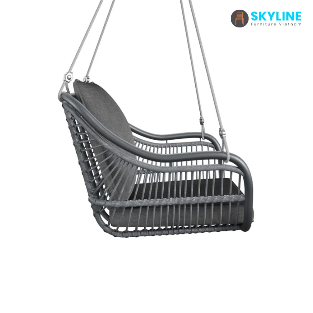 high quality patio  rattan hanging chair swing PE wicker swing outdoor hanging chair with stand stack thick cushion from Vietnam