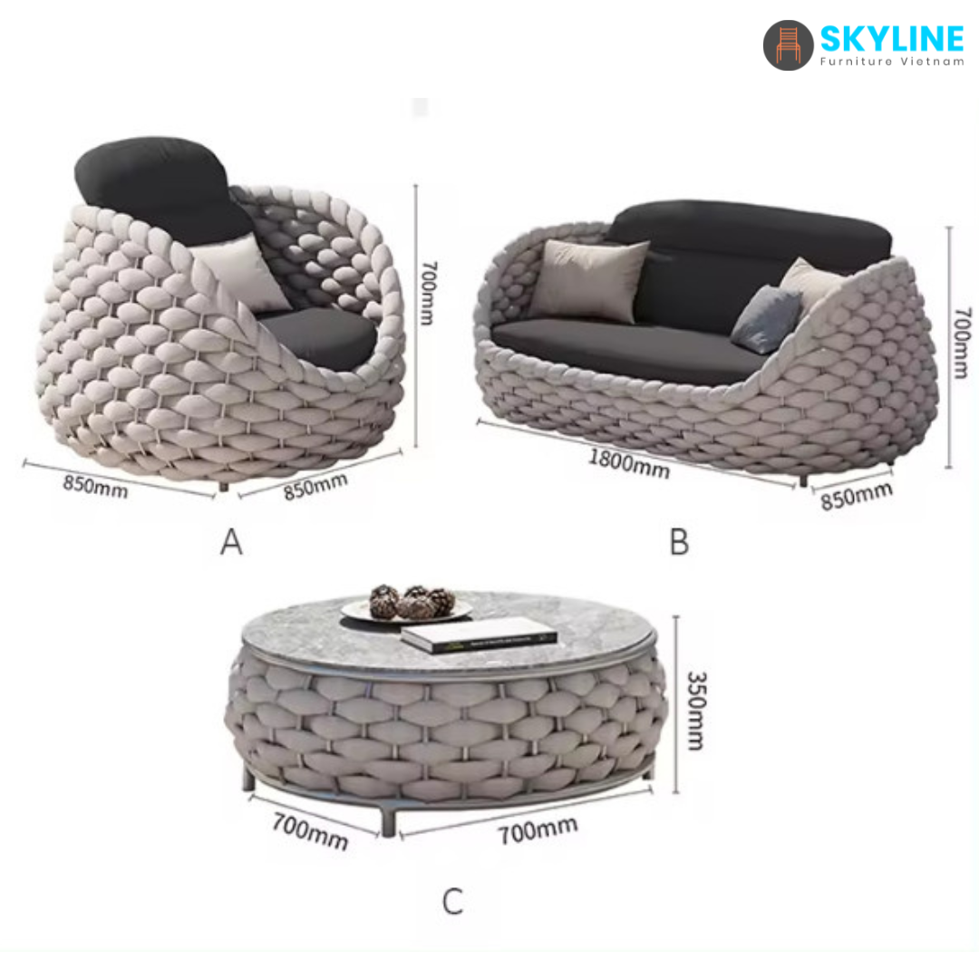 Patio Outdoor Furniture Rattan Sofa PE Rattan Sofa Leisure Lounge Chair Garden Sets