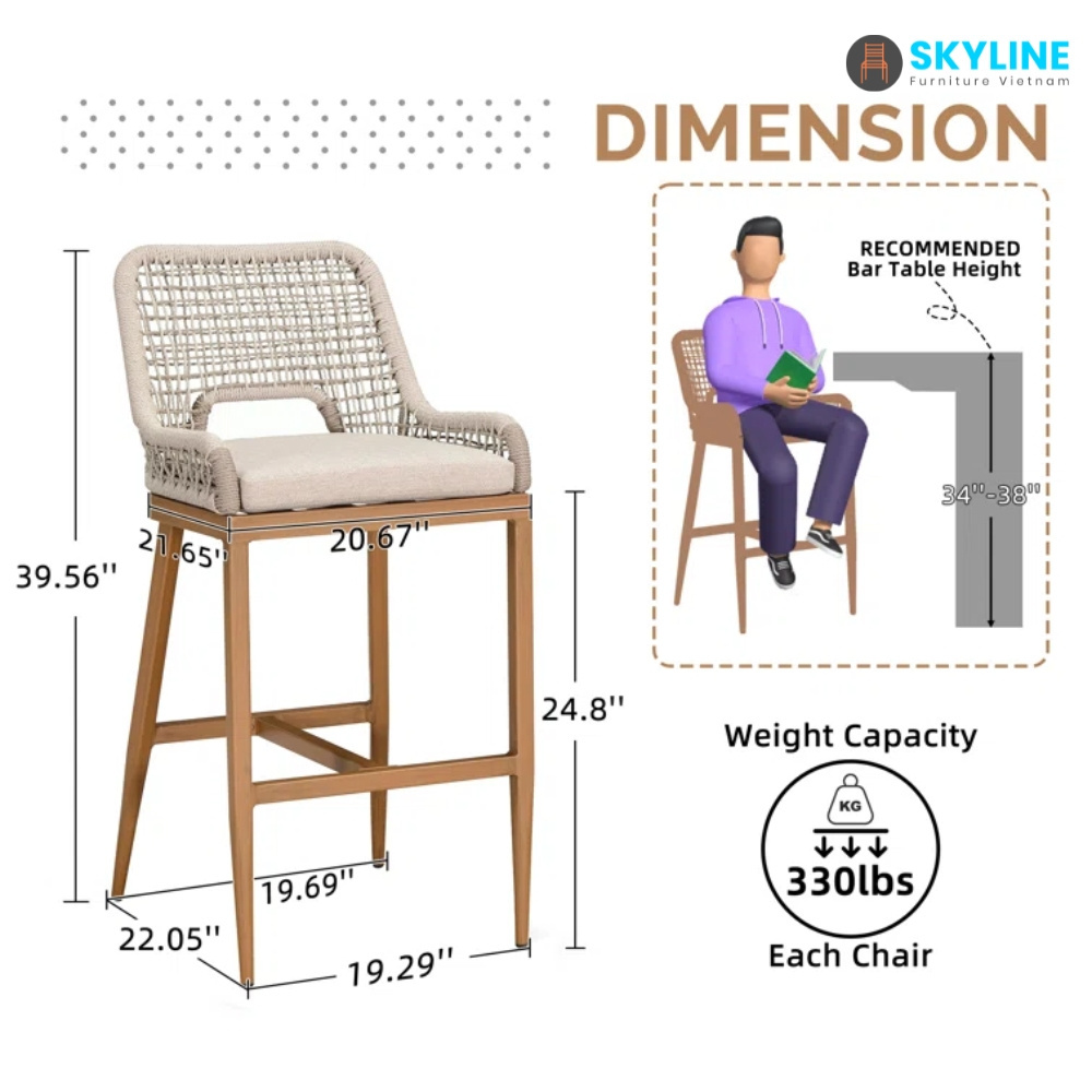 Skyline Modern Outdoor Bar Stool High Chairs Table Set Luxury Garden Furniture Bar Table And Chair For Restaurant And Bars