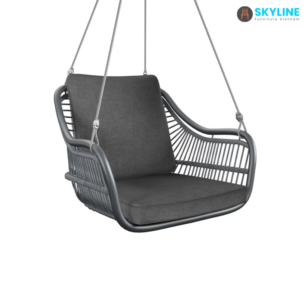 high quality patio  rattan hanging chair swing PE wicker swing outdoor hanging chair with stand stack thick cushion from Vietnam