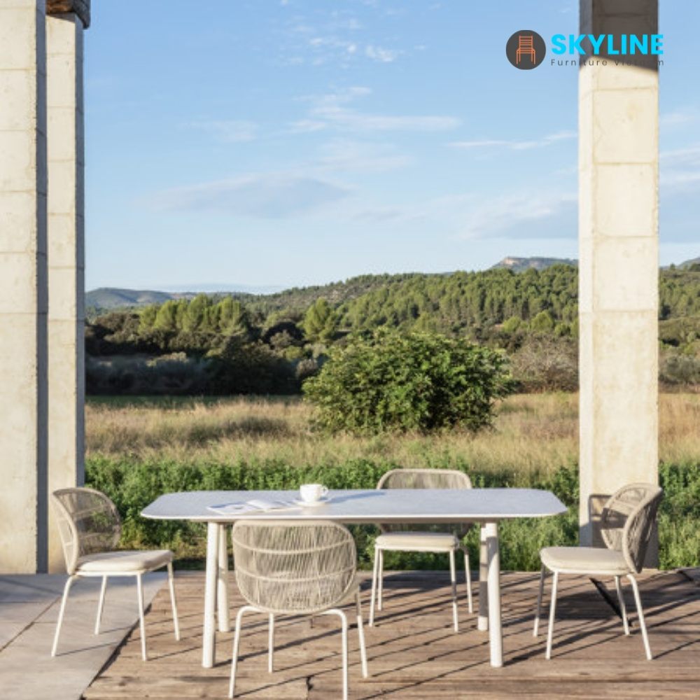 Stackable Dining Chair Aluminum Beige Frame Outdoor Furniture From Viet Nam