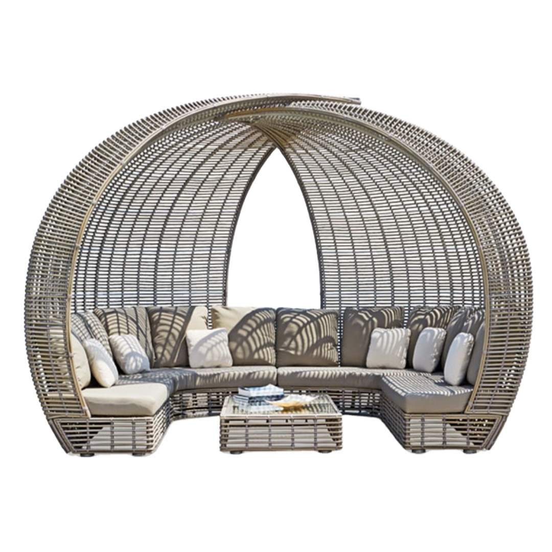 Custom Modern Wrap-Around Shape Rattan/wicker Furniture Rope Woven Sun Loungers Outdoor Garden Furniture Poolside Patio Daybed