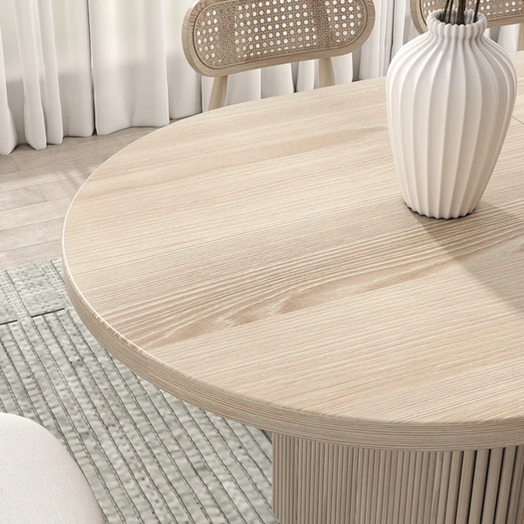 Custom Modern Solid Wood Restaurant Home Furniture Extendable Fluted Ribbed Oval Dining Table