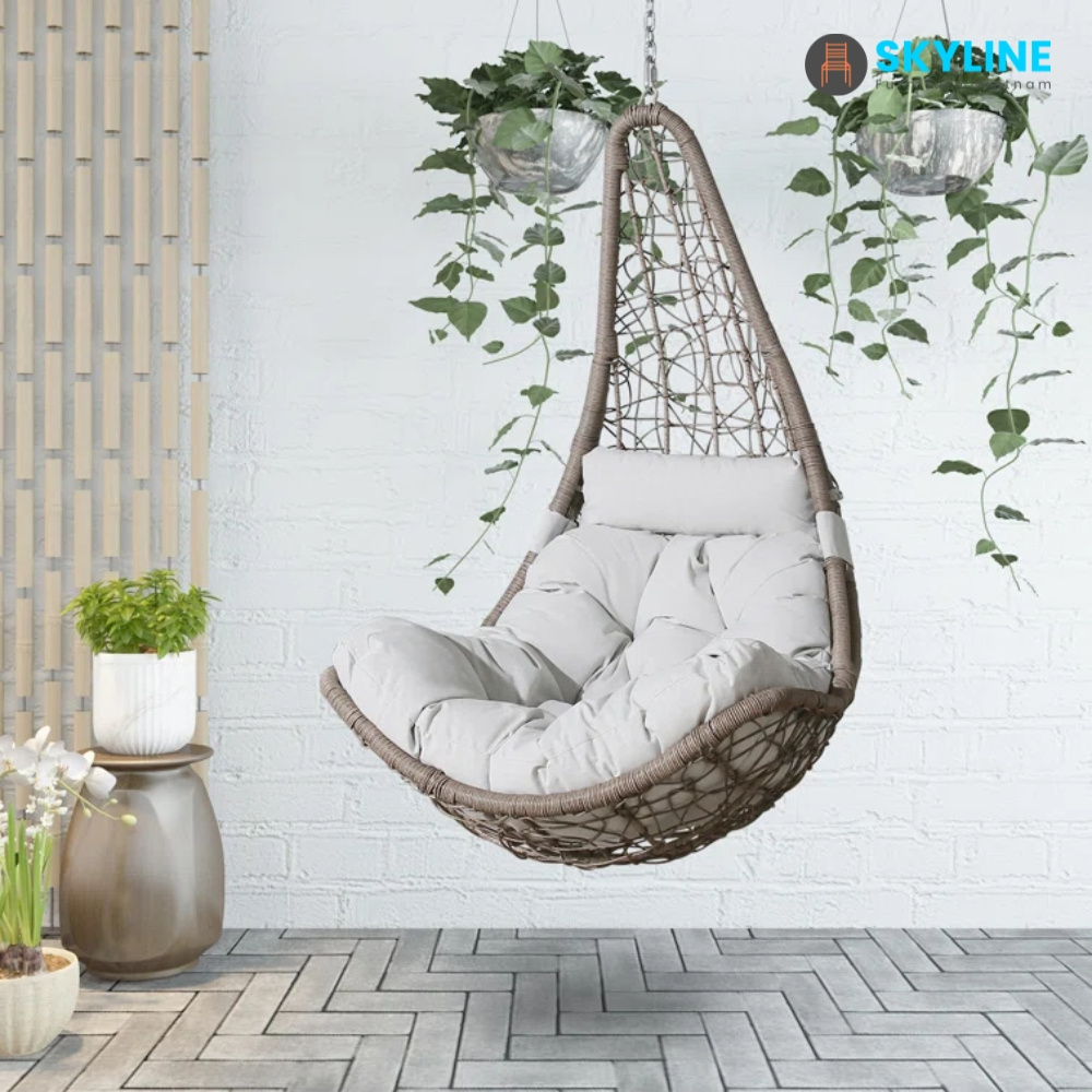 Hot Sale  Patio Swing Egg Hammock Chair Hanging Folding Rattan Rope Swing Chair from Vietnam