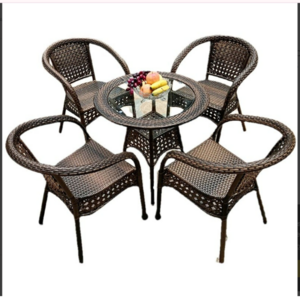 High quality comfortable leisure outdoor furniture set high back patio rattan wicker garden dining table and chairs