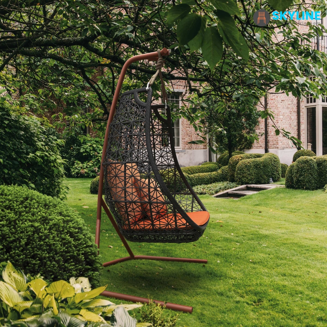 Custom Indoor And Outdoor Furniture Rattan Egg Hanging Patio Swing With Metal Stand Chair From Viet Nam