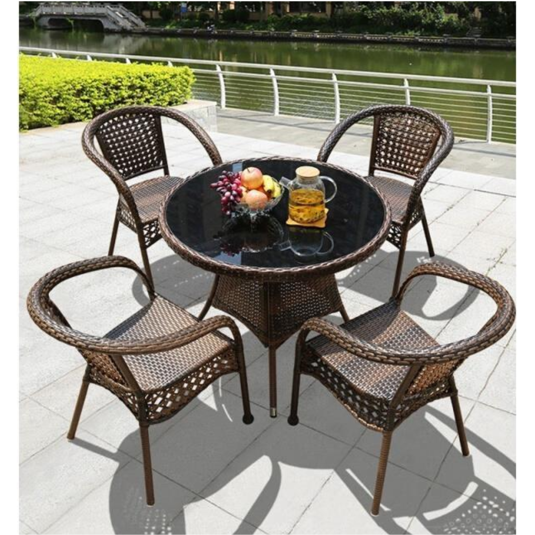 High quality comfortable leisure outdoor furniture set high back patio rattan wicker garden dining table and chairs