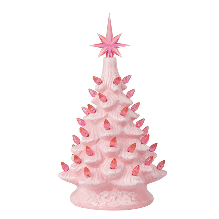 Co-Arts Navidad Arboles Tabletop Decor Pink Ceramic Christmas Tree with Light Bulb Arvore De Natal Lampara Artificial Ornament