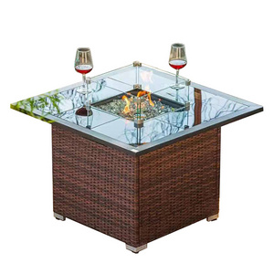 Outdoor Patio Metal Fire Pits Garden Rattan Gas Firepit Table With Glass Windshield For Sale