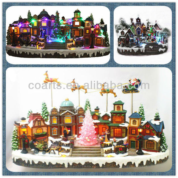 Polyresin Christmas LED Lampara House with Santa Kids & Rolling Music Ply, Fly Deer Christmas Tree Arbol de Navidad Ornament