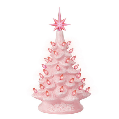 Co-Arts Navidad Arboles Tabletop Decor Pink Ceramic Christmas Tree with Light Bulb Arvore De Natal Lampara Artificial Ornament