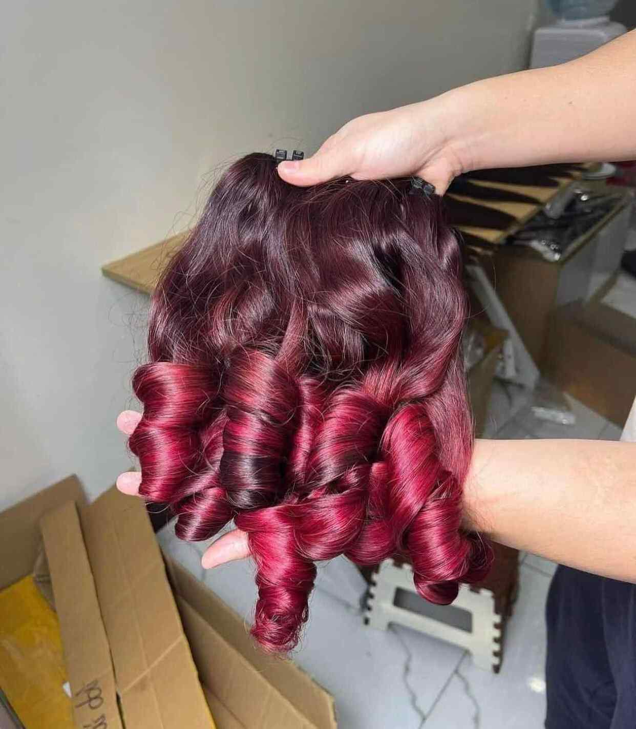 Big Christmas sale bouncy curly hair bundles machine genius weft hair extensions wholesale virgin raw Vietnamese human hai