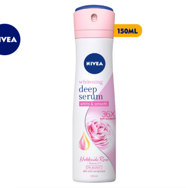 Deodorant Spray Nivea Whitening Deep Serum Hokkaido Rose 150ml x 12 pcs