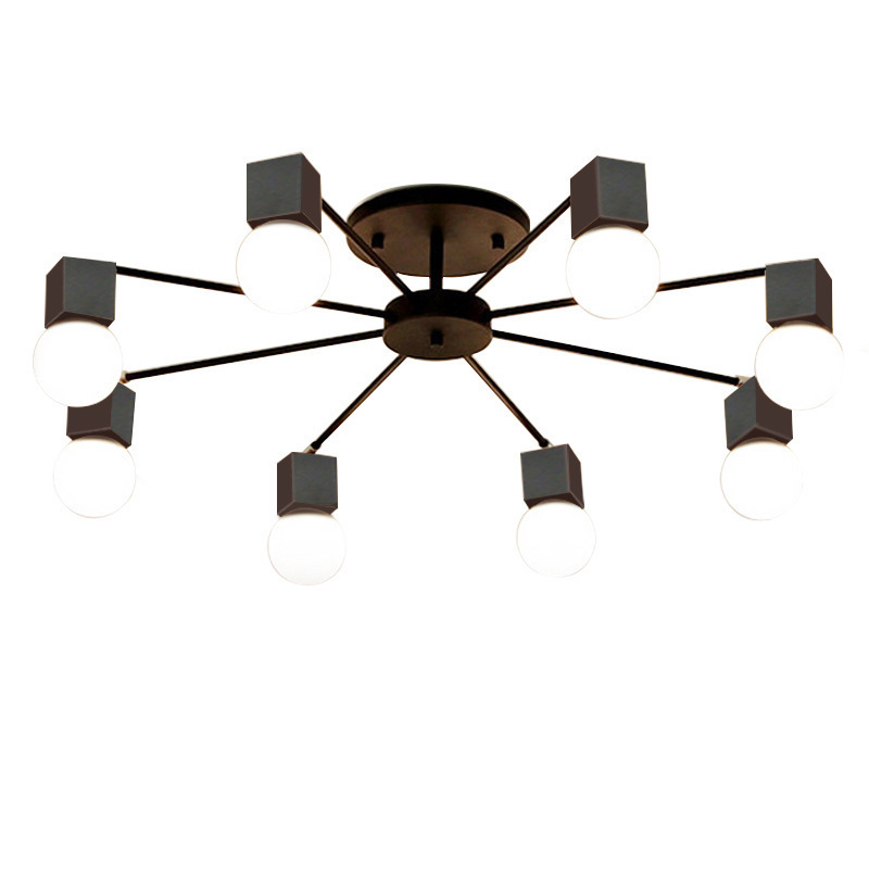 Wholesale wrought iron glass shade Sputnik pendant light for living room american Industrial Retro black chandelier