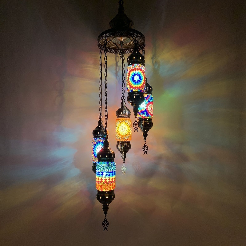 Classical B & B Vintage Club Coffee Rotating Shape Restaurant Stair Pendant Light Exotic Romantic Turkish Glaze Chandelier