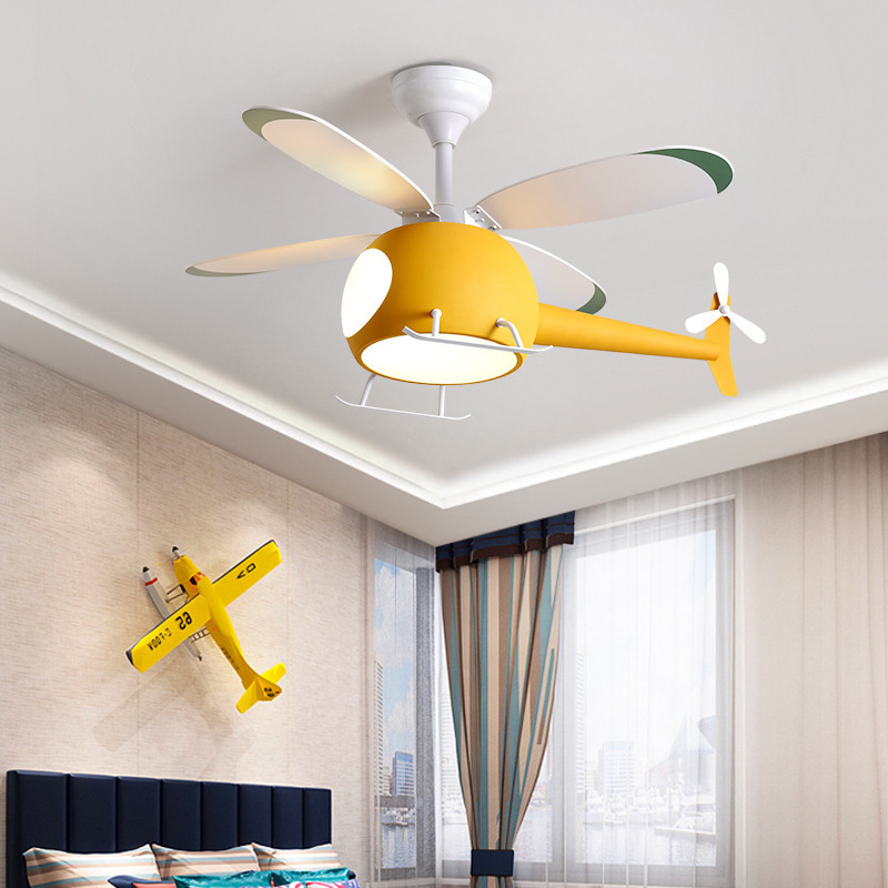 New Model Children's Room Helicopter Aircraft Led Ceiling Fan Light Lamp With Remote Control for Kids Bedroom