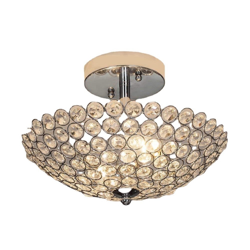 Hight Quality Mini Style Bowl Shaped Flush Mount Ceiling Fixture Chrome Finish Crystal Ceiling Light Luxury Crystal Light