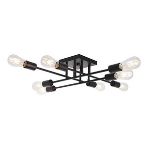 Sputnik Chandelier Ceiling Light, Semi Flush Mount Light Retro Vintage 8 Light Black Iron LED Bulb Modern 80 Bare Bulb Design