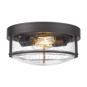 Rubbed Bronze Finish with Seeded Glass Flush Mount Lighting Fixture 12inch 2-Light Metal Ceiling Light Fixtures