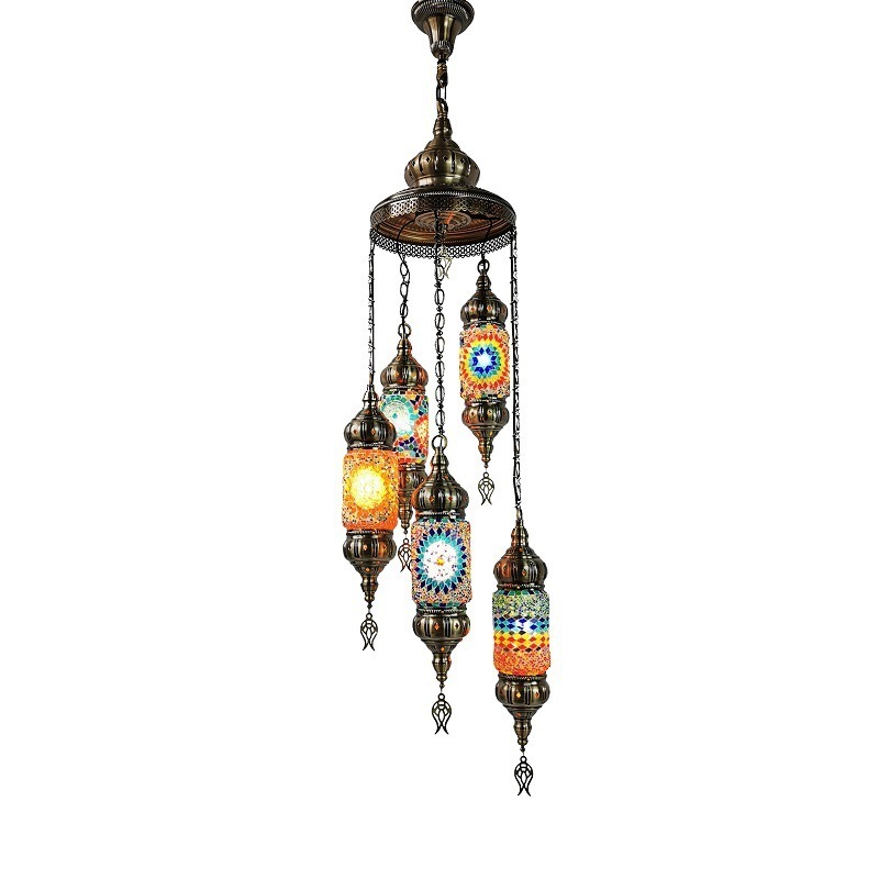 Classical B & B Vintage Club Coffee Rotating Shape Restaurant Stair Pendant Light Exotic Romantic Turkish Glaze Chandelier