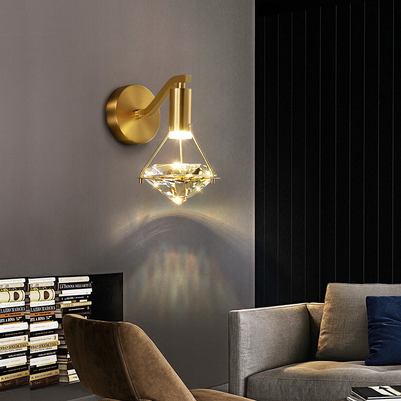 modern luxury K9 crystal desk night reading wall mounted sconce lamps led hotel bedside gold wall light