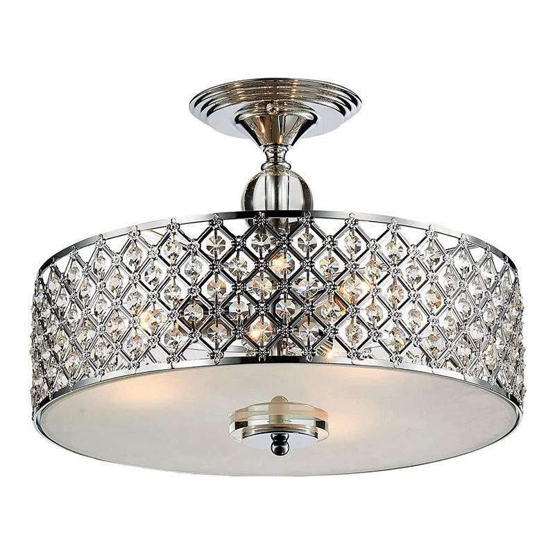 Luxury Hallway Living Room Semi Round Chrome Crystal Modern Flush Mount Ceiling Lights