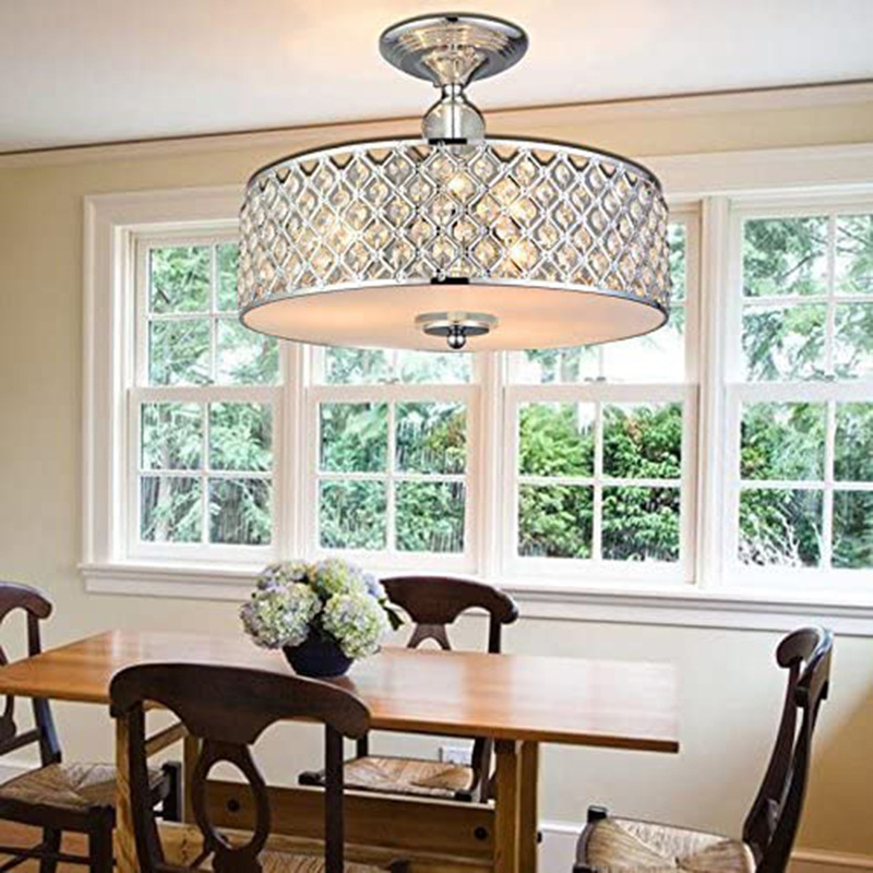 Luxury Hallway Living Room Semi Round Chrome Crystal Modern Flush Mount Ceiling Lights