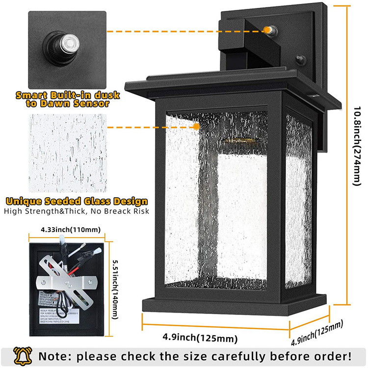 Outdoor Wall Mount Lights 2 Pack, 1-Light Exterior Sconces Lantern in Black Finish with Clear Seeded Glass