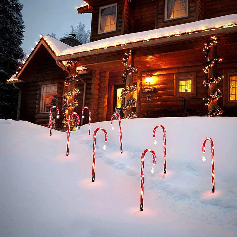 Led Christmas Light String Star Snowflakes 8 Candy Cane Pathway Marker Stake Solar Garden Christmas Lights Outdoor Waterproof