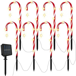 Led Christmas Light String Star Snowflakes 8 Candy Cane Pathway Marker Stake Solar Garden Christmas Lights Outdoor Waterproof