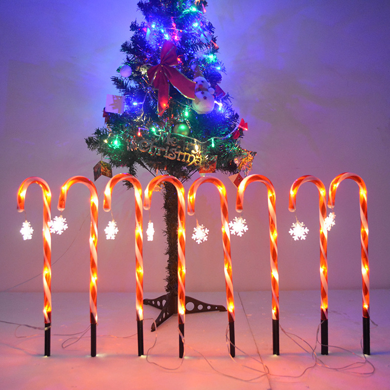 Led Christmas Light String Star Snowflakes 8 Candy Cane Pathway Marker Stake Solar Garden Christmas Lights Outdoor Waterproof